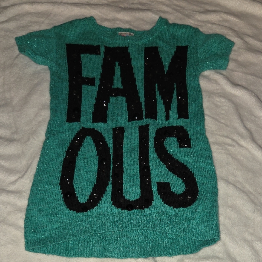 Justice Teal Sweater with Black Sequin Design
